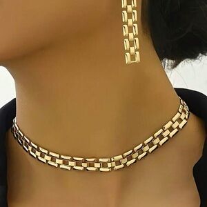 Elegant Gold Chain Necklace and Earring Set